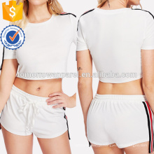 Contraste fita lado colheita Tee e Drawstring cintura Shorts Set manufatura atacado moda feminina vestuário (TA4044SS)